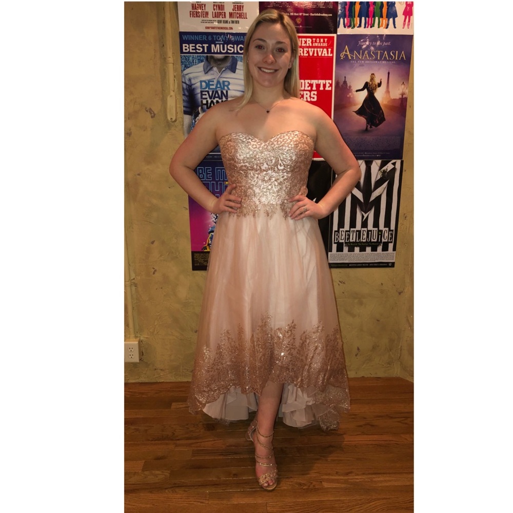 Camille La Vei Rose Gold Prom Dress